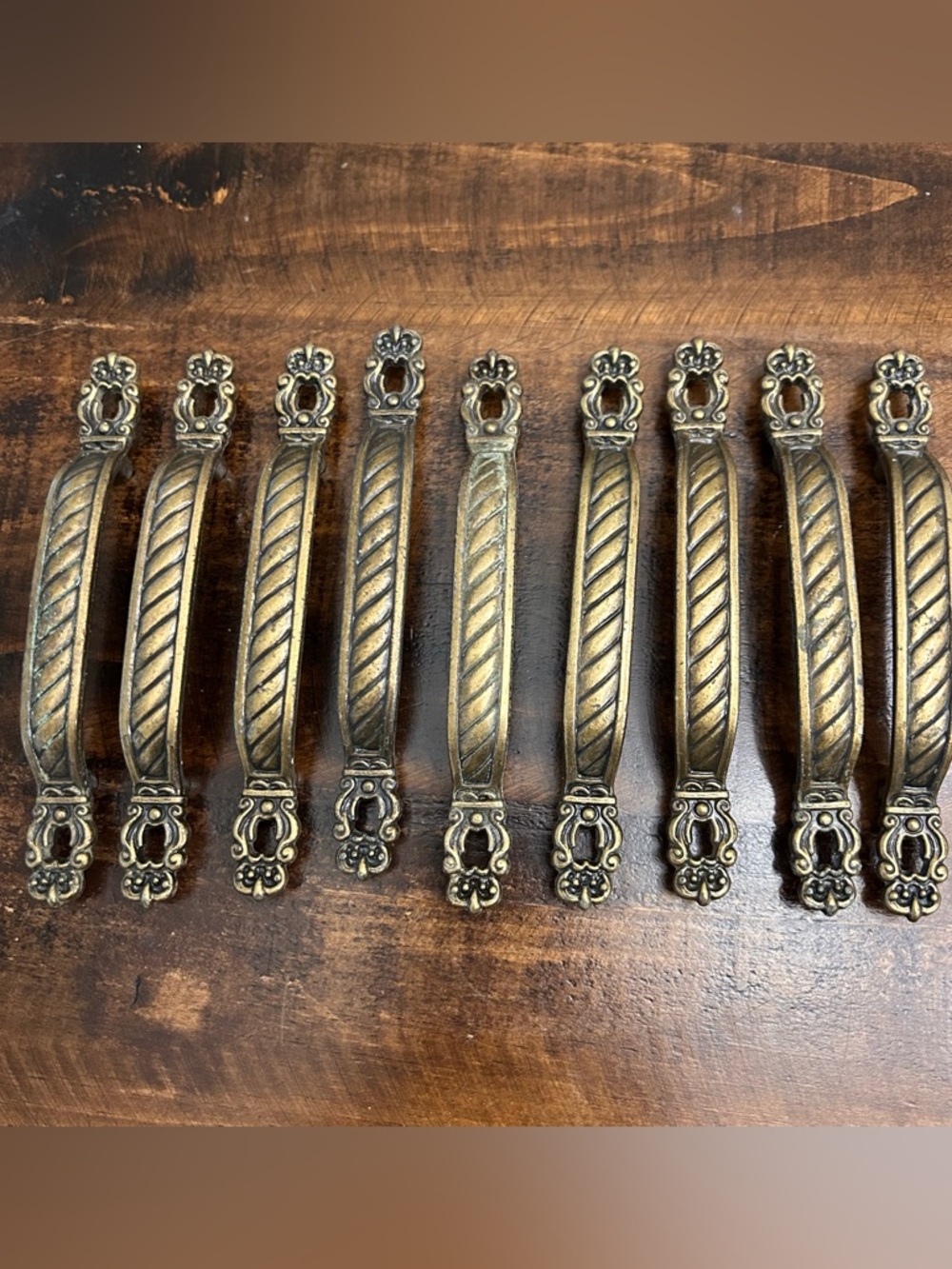 9 Vintage HYER Hollywood Regency Drawer Brass Pulls Handles Ornate